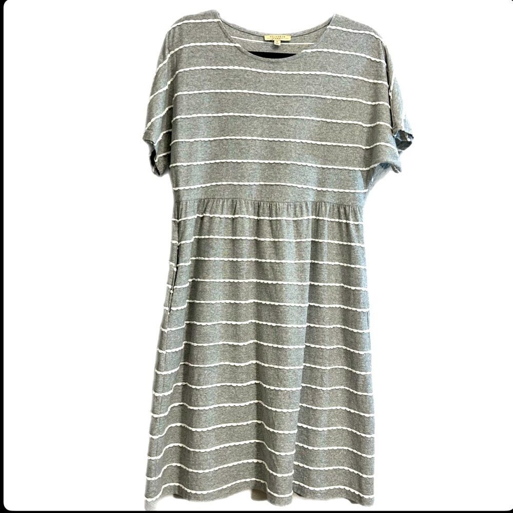Polagram Grey White Stripes Summer Casual Elastic Waist Loose Beach Dress Size S